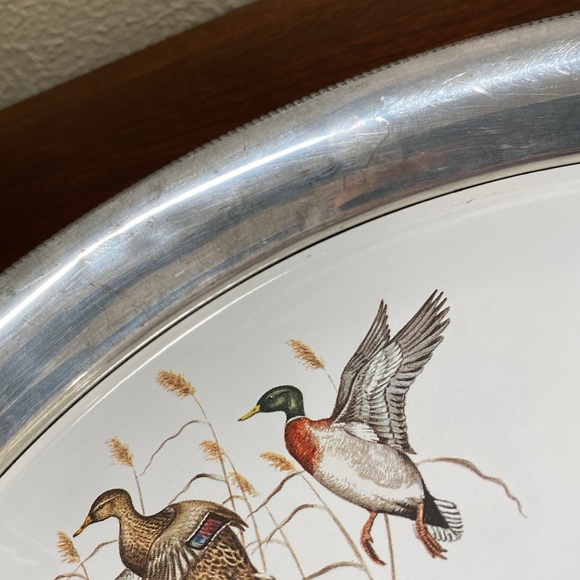 Vintage, Revere, Pewter Rimmed Serving Tray with Ducks - Picture 10 of 10